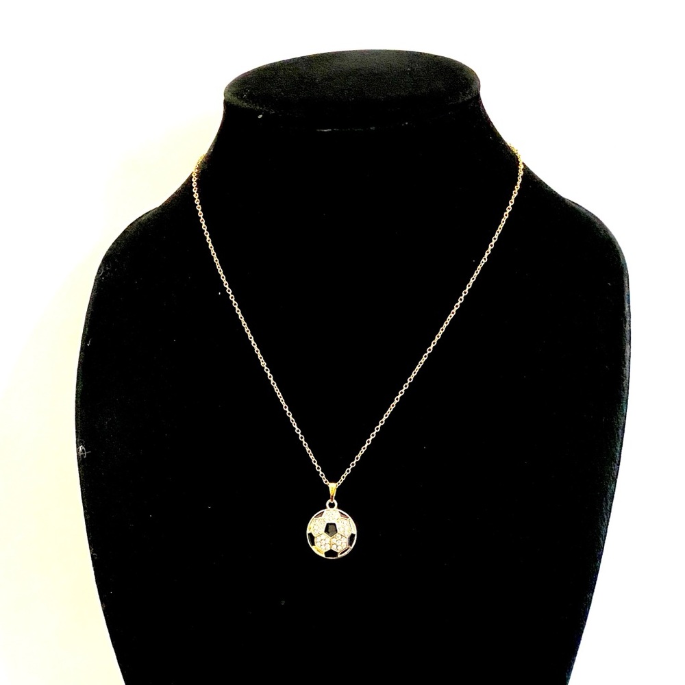 Soccer Necklace Gold Rhinestone - Picture 3 of 7